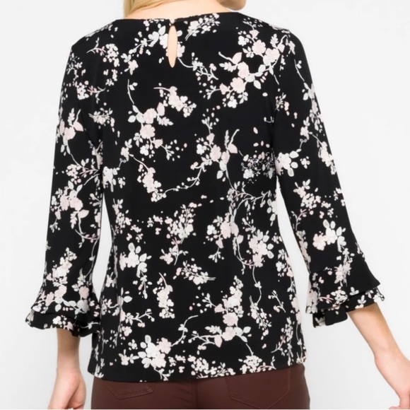 KARL LAGERFELD PARIS YESSIE TRUMPET SLEEVE KNIT TOP, BLACK - 2X - Picture 2 of 5